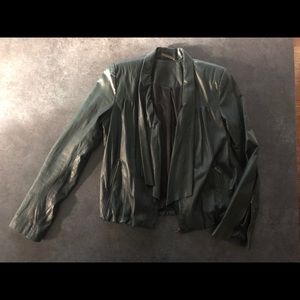 DVF - dark green leather jacket - pleated collar